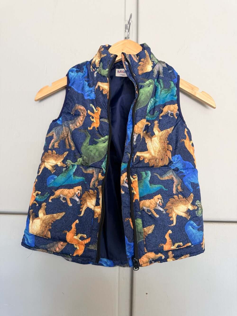 Momoland Boys Sleeveless Dinosaur Warm Padded Vest With Front Zip Size 5